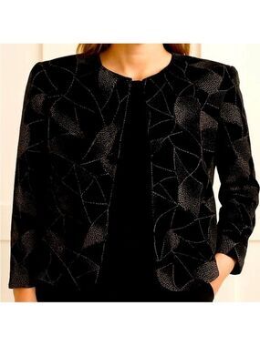 Vintage Garey Petites Burgundy Black and Silver Geometric Blazer lined 10P BNWT